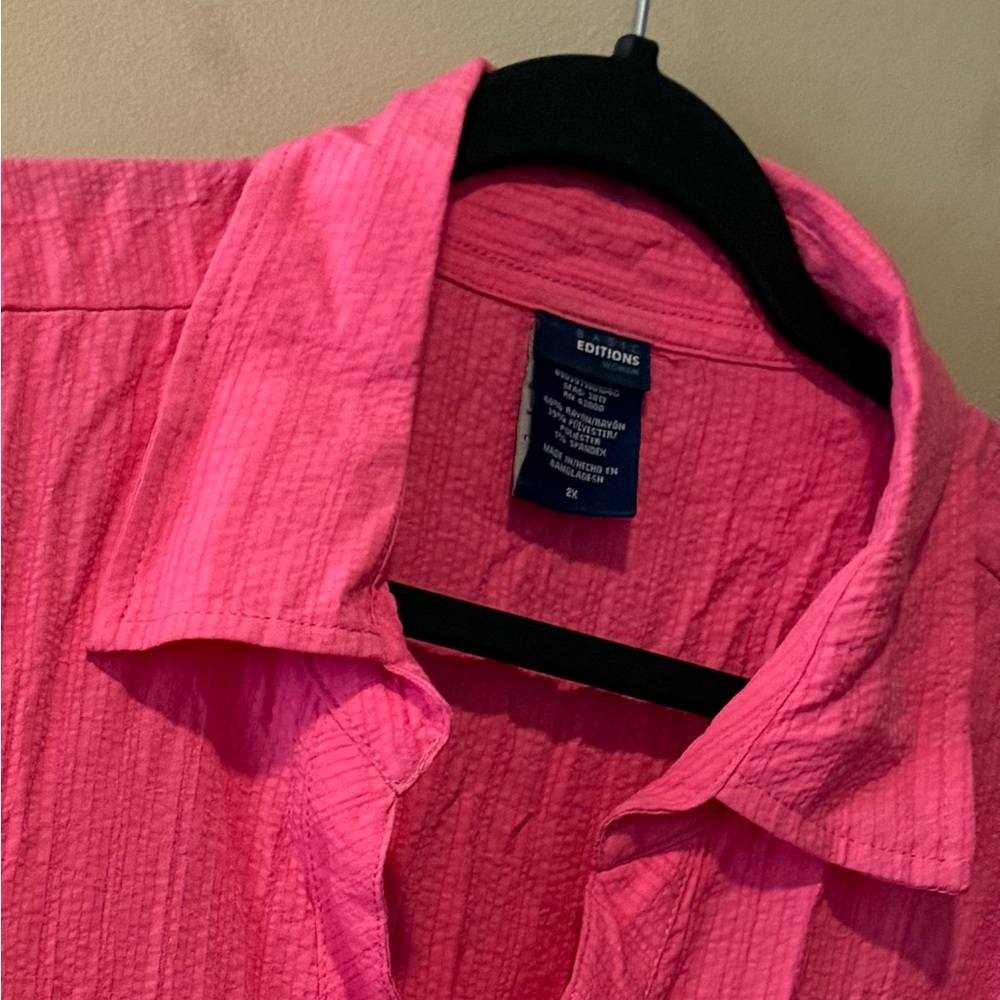 Basic Editions Bright Pink Button-Down Top - Picture 3 of 14